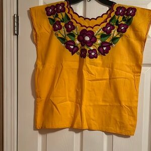 Mexican Embroidered Yellow Floral Women's Top